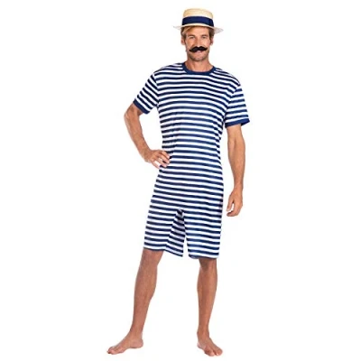 Image of amscan 9908837 Adults Blue 1920&#039;s Swimsuit Fancy Dress Costume Outfit (Standard)
