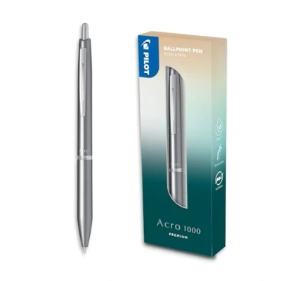Image of PILOT Acro 1000 premium Ballpoint Pen in Silver Gift Box Ultra Smooth Ink for Unmatched Writing Fluidity Refillable and retractable Black Medium Tip