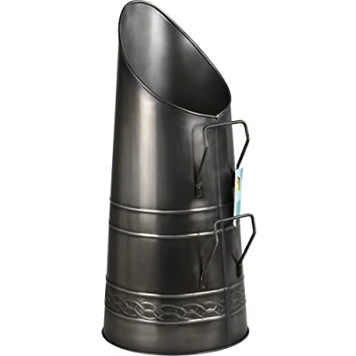Image of Heavy Duty Tall Metal Fireplace Round Coal Scuttle Bucket Hod 21&quot; (Pewter)