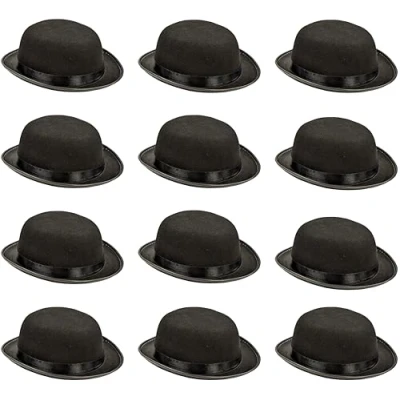 Image of Quickdraw 12 x Black Bowler Hat Fancy Dress Adults Accessory Mens Womens Classic Vintage 1920s Velour
