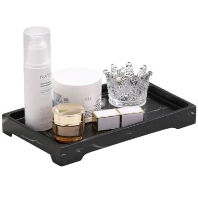 Image of Luxspire Vanity Tray, Bathroom Tray Toilet Tank Storage Resin Kitchen Sink Trays, Countertop Organizer for Candles Soap Towel Perfume Holder Jewlery Dish Decor, Marble Style M Ink
