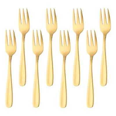 Image of BISDARUN Dessert Forks Golden Cake Mini Appetizer Stainless Steel Pastry 13.6 CM(5.1 Inch) Fruit Set of 8