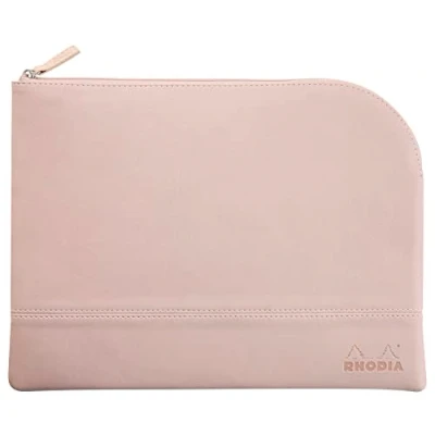 Image of RHODIA 116530C Faux Leather Zipped Pouch Touche de Rose Size S (11x17 cm) Real Stitching Orange Fabric Interior Storage for Documents, Small Supplies
