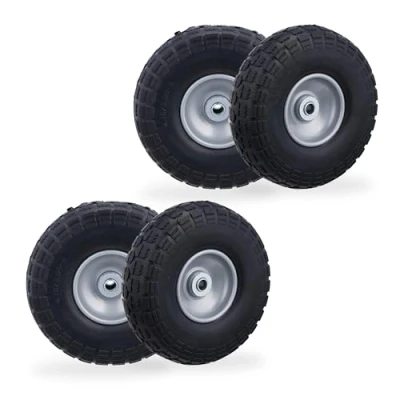 Image of Relaxdays Wheelbarrow Tyres, Set of 4, Puncture Proof Rubber, 4.1/3.5 4&quot;, up to 150kg, 260x85mm, Spare Wheel, Black/Grey, 26 x 8.5 cm