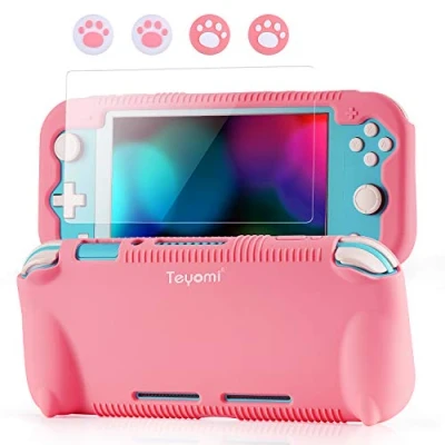 Image of Teyomi Case for Nintendo Switch Lite 2019 with Tempered Glass Screen Protector, 4 Pcs Thumb Grips &amp; 2 Game Cartridges, Silicone Protective Cover Standable, Shock Absorption Anti Scratch Design