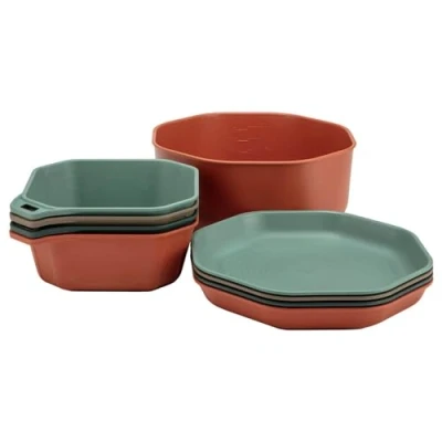 Image of GERBER Gear ComplEAT Tableware Set Polypropylene Camping Cookware Portable Outdoor 4 Plates, Bowls &amp; 1 Mixing Bowl