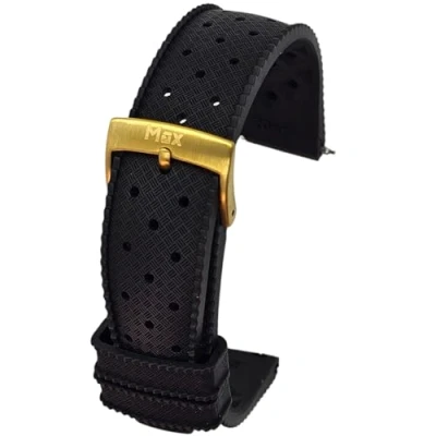 Image of Max Tropical Vintage Style FKM Rubber Divers Replacement Watch Strap Fluororubber (20mm, Black Gold)