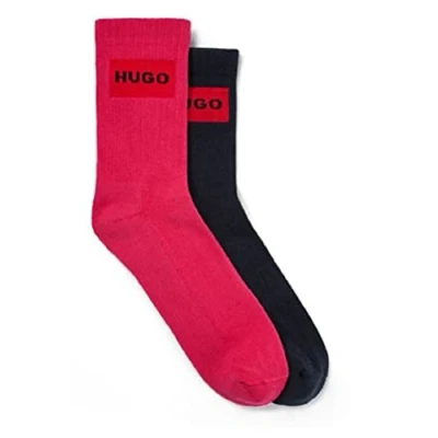 Image of HUGO Women&#039;s 2 Pack Ribbed Quarter Length Socks Casual, Black/Fuscia, 3 9