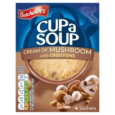 Image of Batchelors Cup a Soup Cream of Mushroom Instant Sachets, 99 g Box (Pack 9 Boxes Each Contains 4 Sachets)
