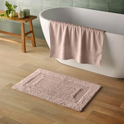 Image of Silentnight Supersoft Bathmat Pink Super Soft &amp; Absorbent 100% Cotton BCI Quick Drying Plush Texture Non Slip Base 80 x 50cm Machine Washable,