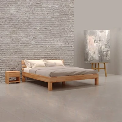 Image of Krok Wood Julia Solid Bed Durable FSC Certified Beech Wooden Frame with Sturdy Headboard Assembling Hardware Included (European Double) 140 x 200 cm