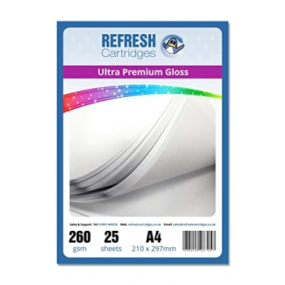Image of Refresh Cartridges Ultra Premium Glossy Coated A4 Professional Inkjet Photo Paper 260gsm 25 Sheets