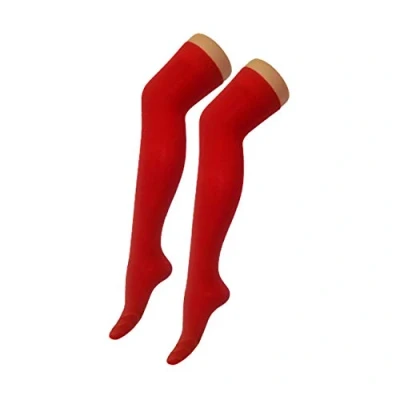 Image of New Womens Over The Knee Long Horizontal Stripe Print Ladies Thigh High Striped Patterned Overknee Socks (Red)