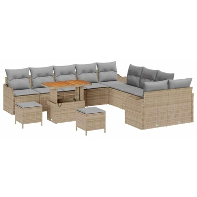 Image of vidaXL 13 Piece Garden Sofa Set with Cushions Beige Poly Rattan Acacia