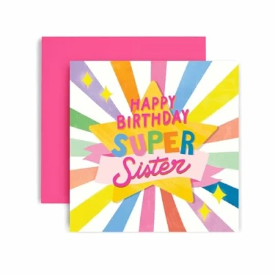 Image of Huxters Happy Birthday Card for Sister Her Super Star Pastel Gift 14.8cm (Sister Birthday)
