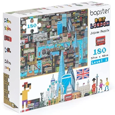 Image of Jigsaw Puzzles for Kids 180 Pieces London Puzzle 8 bit Retro Style Made with 100% Recycled Cardboard Level 1 by bopster
