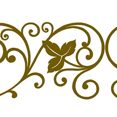Image of Dundee Deco MGAZB6003A Peel and Stick Damask Golden Vines, Scrolls Self Adhesive Mirror Window Sticker Wallpaper Border, Roll 33 ft X 4 in (10m 10cm)