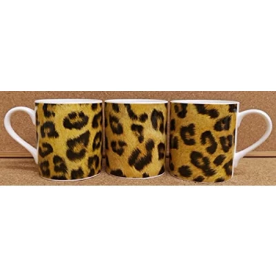Image of Leopard Brown Mugs Set 6 Balmoral Fine Bone China Animal Print Cups Hand Decorated UK