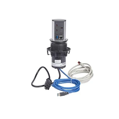Image of Schneider Electric Single Pop up Tower Socket, Desk Power Socket System, with USB Charging Ports and Data Outlet, RJ45, INS93111, Black Metallic Frame