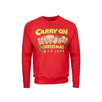 Image of Sporting Profiles Carry On Christmas Classic British Films Official Jumper All the Gang Kenneth Williams Sid James (as8, alpha, l, regular, Red, L)