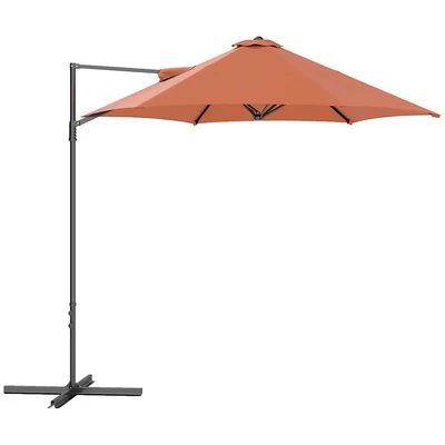 Image of Outsunny 2.5M Garden Cantilever Parasol, Offset Roma Patio Umbrella Hanging Sun Shade Canopy Shelter with 360 Rotation and Cross Base, Orange