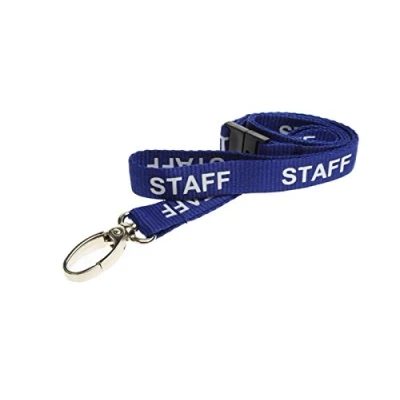 Image of Staff Lanyard Neck Strap Blue 15mm wide with Metal Clip and Safety Breakaway for ID card pass badge holders, office, work, NHS, teachers, school (10)