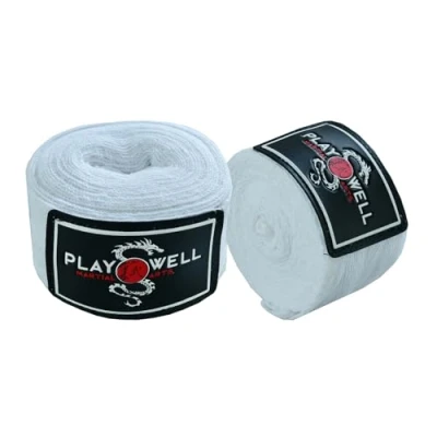 Image of Playwell Boxing, MMA, Muay Thai Cotton White Hand Wraps 5 Meter Long