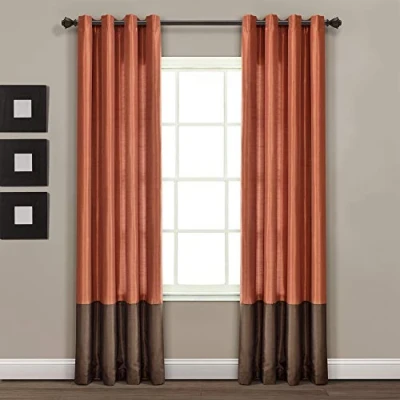 Image of Lush Decor Color Block Prima Window Curtains Panel Set for Living, Dining Room, Bedroom (Pair), 54 x 84 inch, 84&quot; 54&quot;, Brown/Rust