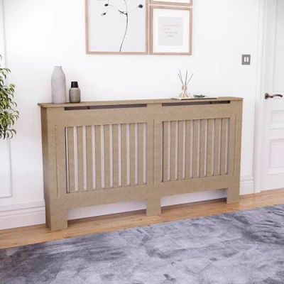 Image of Vida Designs Chelsea Large Unfinished Radiator Cover Modern Slatted Heating Cabinet, Easy DIY Fit, Ideal for Living Room, Hallway or Bathroom