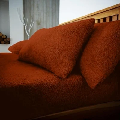 Image of GC GAVENO CAVAILIA 2 Pack Teddy Fleece Pillow Cases 100% Polyester Thermal Warm &amp; Cozy Pair of Soft Fluffy Plain Burnt Orange