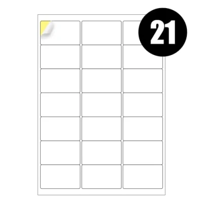 Image of 21 Address Labels Per A4 Sheet, 50 Sheets Label, Self Adhesive Mailing Printer Shipping Label for Inkjet and Laser Printers, Printable Sticky Sheet Sticker [JAM Free]