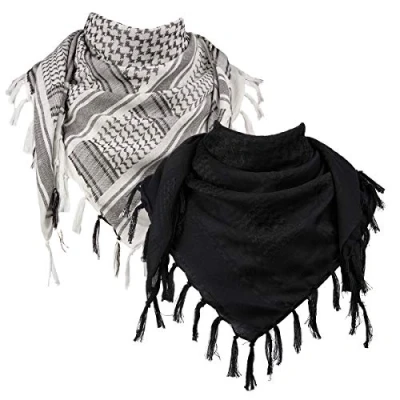 Image of FREE SOLDIER Scarf Military Shemagh Tactical Desert Keffiyeh Head Neck Arab Wrap with Tassel 43x43 inches(2 Pack of Black&amp;White)