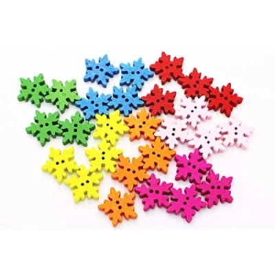 Image of NAMVO 100pcs Wooden Mixed Color Snowflakes Buttons Embellishments Sewing Craft Scrapbooking