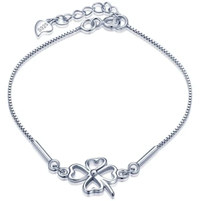 Image of Infinite U Elegant Four leaf Clover Womens Charm Bracelet 925 Sterling Silver Adjustable Link Hand Chain Extension,