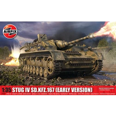 Image of Airfix Model Set A1377 Stug IV Sd.Kfz.167 Building Kit Plastic Tank Kits for Adults &amp; Children 8+, Includes Sprues Decals 1:35 Scale