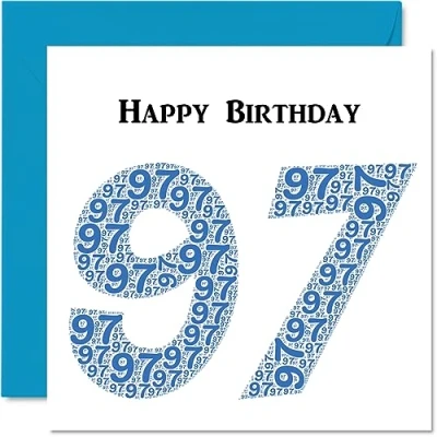 Image of Fun 97th Birthday Cards for Men Shapecloud Happy Card Great Grandad Grandpa Nanny Grandma Nan Gran Granny Dad Mum, 145mm x Greeting Cards,