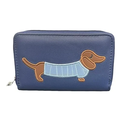 Image of SoBo LEATHER Ladies Purse, Medium Size Purses Featuring Dogs, Zipped with Coin and Card Slots (Blue)