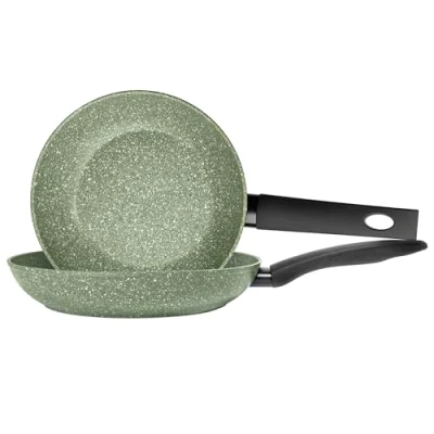 Image of Prestige Eco Non Toxic Stick Frying Pan Set of 2 Induction Pans 20cm &amp; 24cm, PFOA Free, Dishwasher Safe Cookware Made in Italy Recyclable Materials, Green