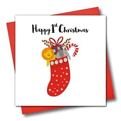 Image of Embellished Christmas Greeting Card, Happy 1St Christmas, Baby Stocking