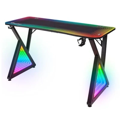 Image of x Rocker Infinity RGB Gaming Desk 140 60cm, Large Table for Laptop Home Office Desk, with Headphone Hook and Cup Holder, Includes FREE Mouse Pad BLACK