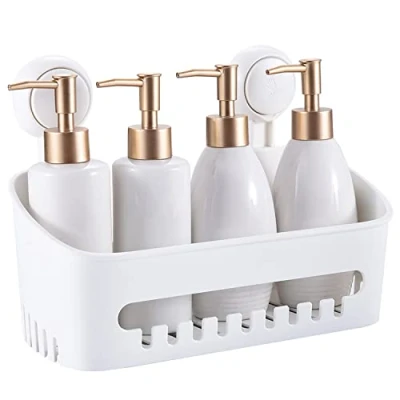 Image of MASS DYNAMIC Shower Caddy Suction Mounted, No Drilling Bathroom Shelf Organiser Waterproof, Removable &amp; Reusable Basket Storage Organizer for Shampoo Conditioner Razors Soap White