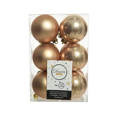 Image of Decoris Set Of 12 Butterscotch Christmas Baubles 6cm Shatterproof Tree Ornaments Shiny Matt Decs