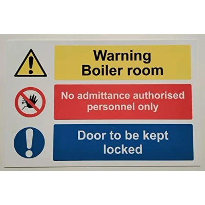 Image of Warning Boiler Room Door to Kept Locked (L) Safety Sign 1mm Plastic (400mm x 300mm)