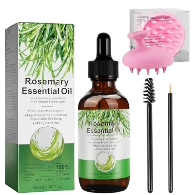 Image of Organic Rosemary Oil for Hair Growth with Scalp Massager, 60ml Natural Essentia Oil, Pure Essential Skin &amp; Care, Loss Treatment