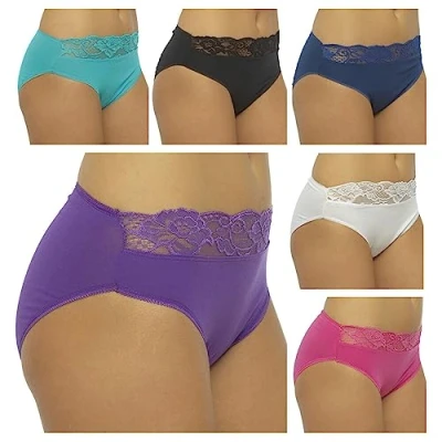 Image of JMC Trading Company LADIES LACE HIGH LEG BRIEFS 5 PACK MULTI SIZE 16