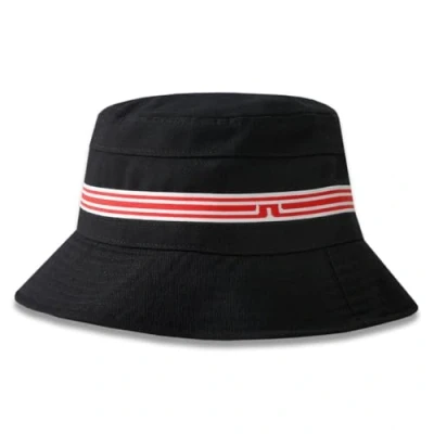 Image of J.Lindeberg Mens Denver Stripe Golf Bucket Hat Black One Size