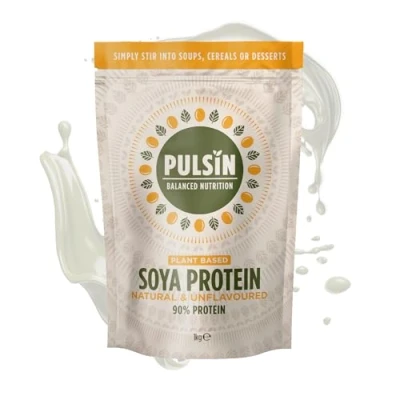 Image of Pulsin Unflavoured Vegan SOYA Protein Powder 1kg 9g Protein, 0.1g Carbs, 39 Kcals Per Serving Gluten Free, Palm Oil Free and Dairy