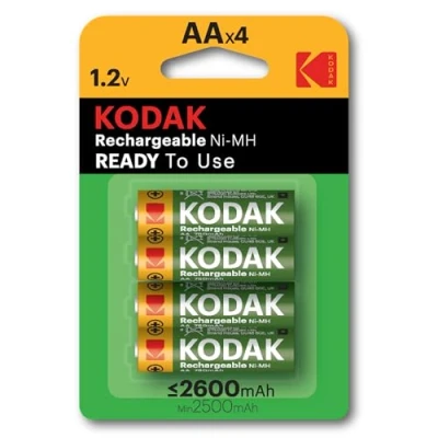 Image of Kodak AA Batteries Rechargeable Double A Ni MH 2600mAh 1.2V 4 Pack