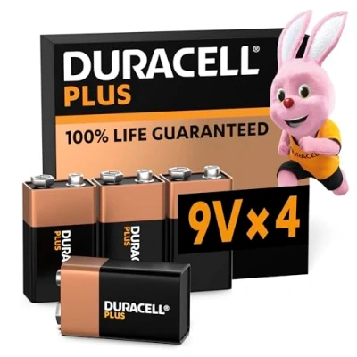 Image of Duracell Plus 9V Batteries (4 Pack) Alkaline 100% Life Guarenteed Reliability For Everyday Devices 0% Plastic Packaging 5 Year Storage 6LR61 MN1604