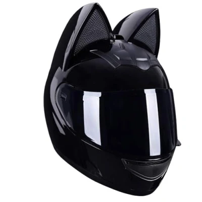 Image of Full Face Cat Ears Motorcycle Helmets Adult with Visor Anti Fog Double Folding Helmet Crash Modular Lightweight DOT Certified